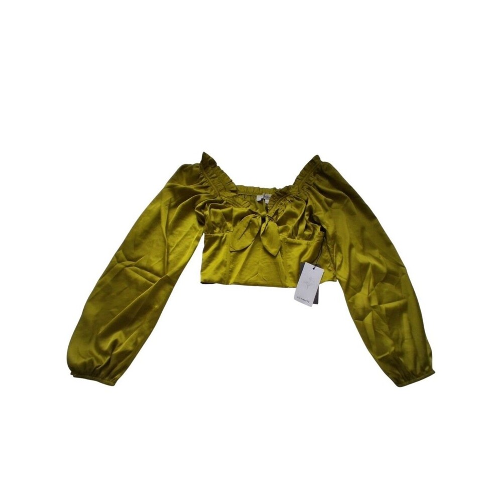 Lily White Green Long Sleeve Tie-Front Crop Top New Size L